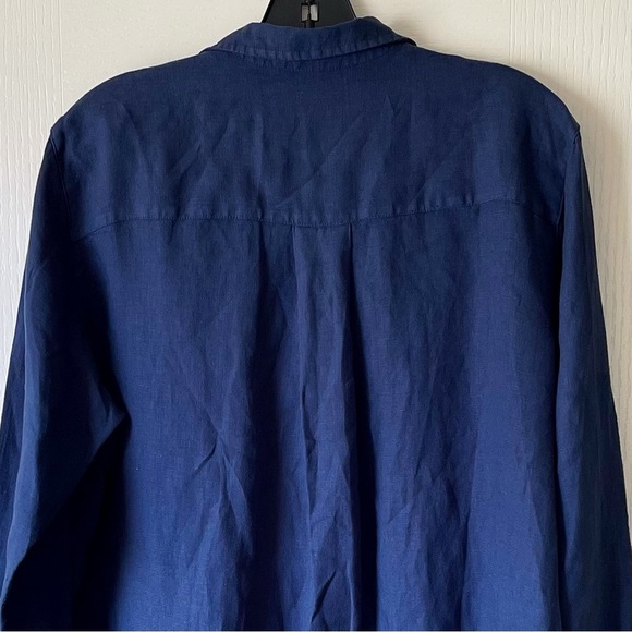 Frank & Eileen Rory Maxi Dress Button-Down Linen Navy Blue Medium EUC - Picture 7 of 8